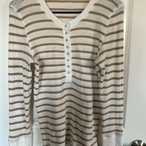 Aerie Tan and White Striped Long Sleeve Tee